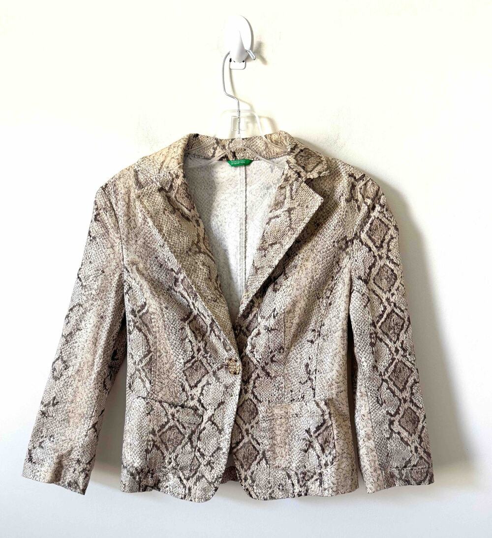 United Colors of Benetton Vintage Faux Snake Blazer Jacket Tan Size Small (42)